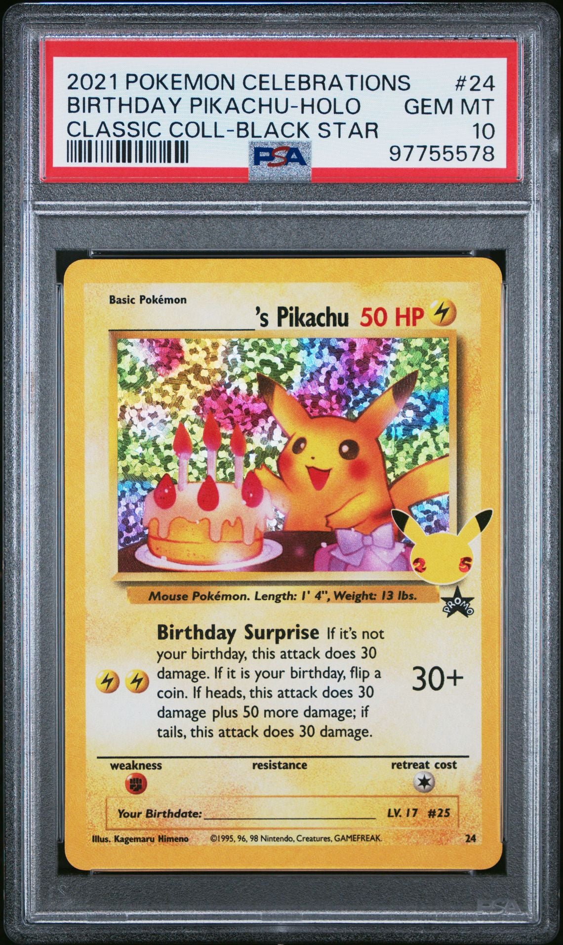 PSA 10 Birthday Pikachu Celebrations Classic Collection