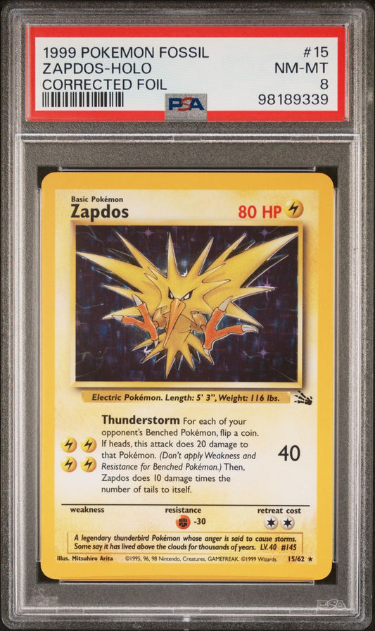 PSA 8 Zapdos Corrected Foil Fossil