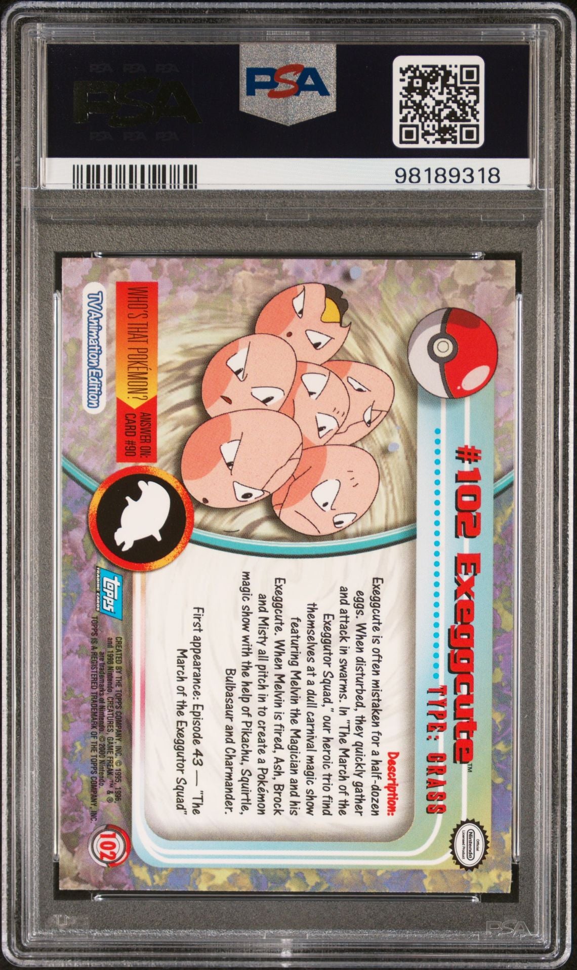 PSA 8 Exeggcute Topps Animated Series 2